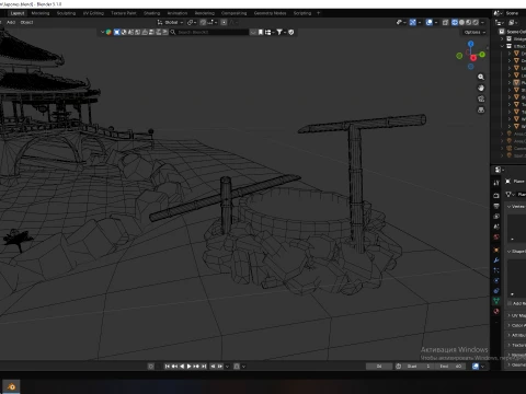 Traditional Japanese Pagoda and Stone Bridge Lov-Poly 3D 모델