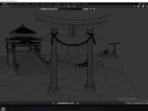Traditional Japanese Pagoda and Stone Bridge Lov-Poly 3D 모델