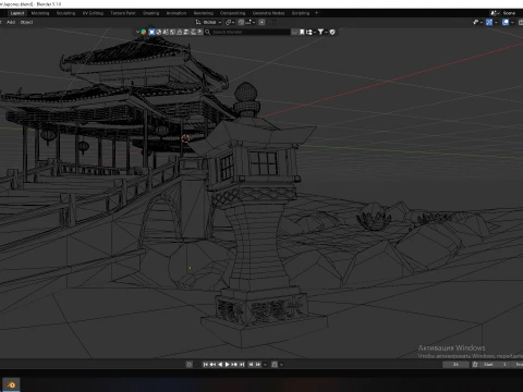 Traditional Japanese Pagoda and Stone Bridge Lov-Poly 3D 모델