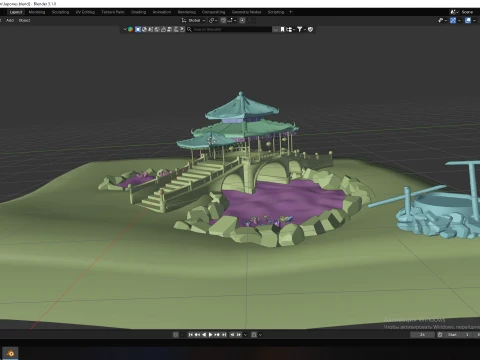 Traditional Japanese Pagoda and Stone Bridge Lov-Poly 3D 모델