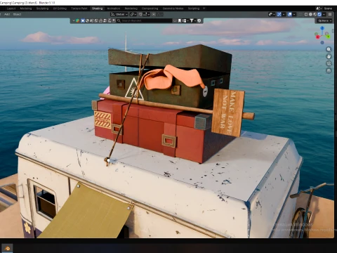 Stylized Hippie Camper Van Scene 3D Model