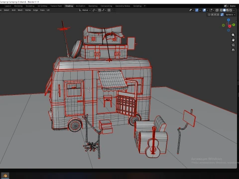 Stylized Hippie Camper Van Scene 3D Model