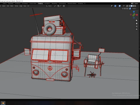 Stylized Hippie Camper Van Scene 3D Model