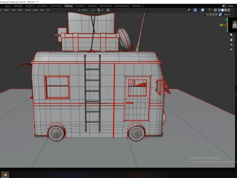 Stylized Hippie Camper Van Scene 3D Model