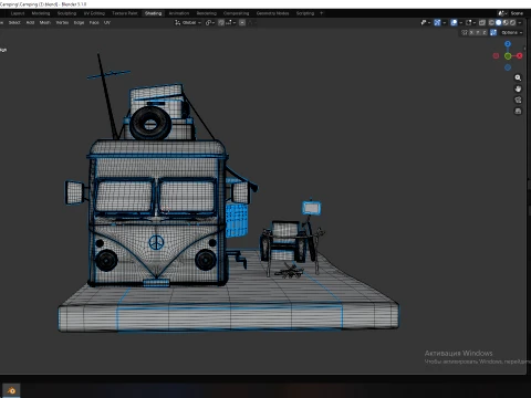 Stylized Hippie Camper Van Scene 3D Model