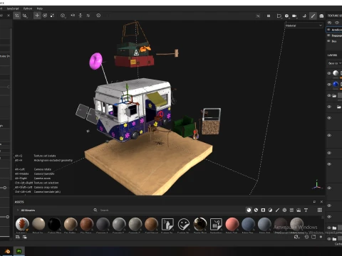 Stylized Hippie Camper Van Scene 3D Model