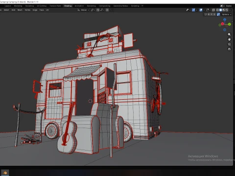 Stylized Hippie Camper Van Scene 3D Model