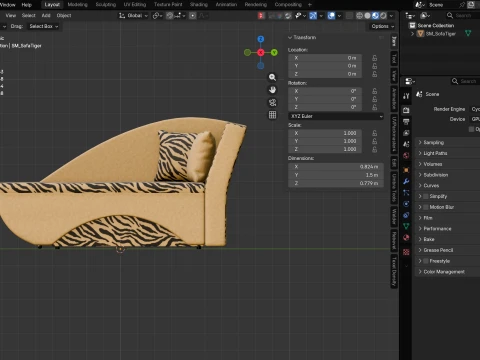 Sof&aacute; Tigre Modelo 3D