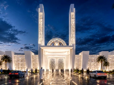 Modern Islamic Mosque Free SketchUp FBX OBJ free low-poly Model 3D