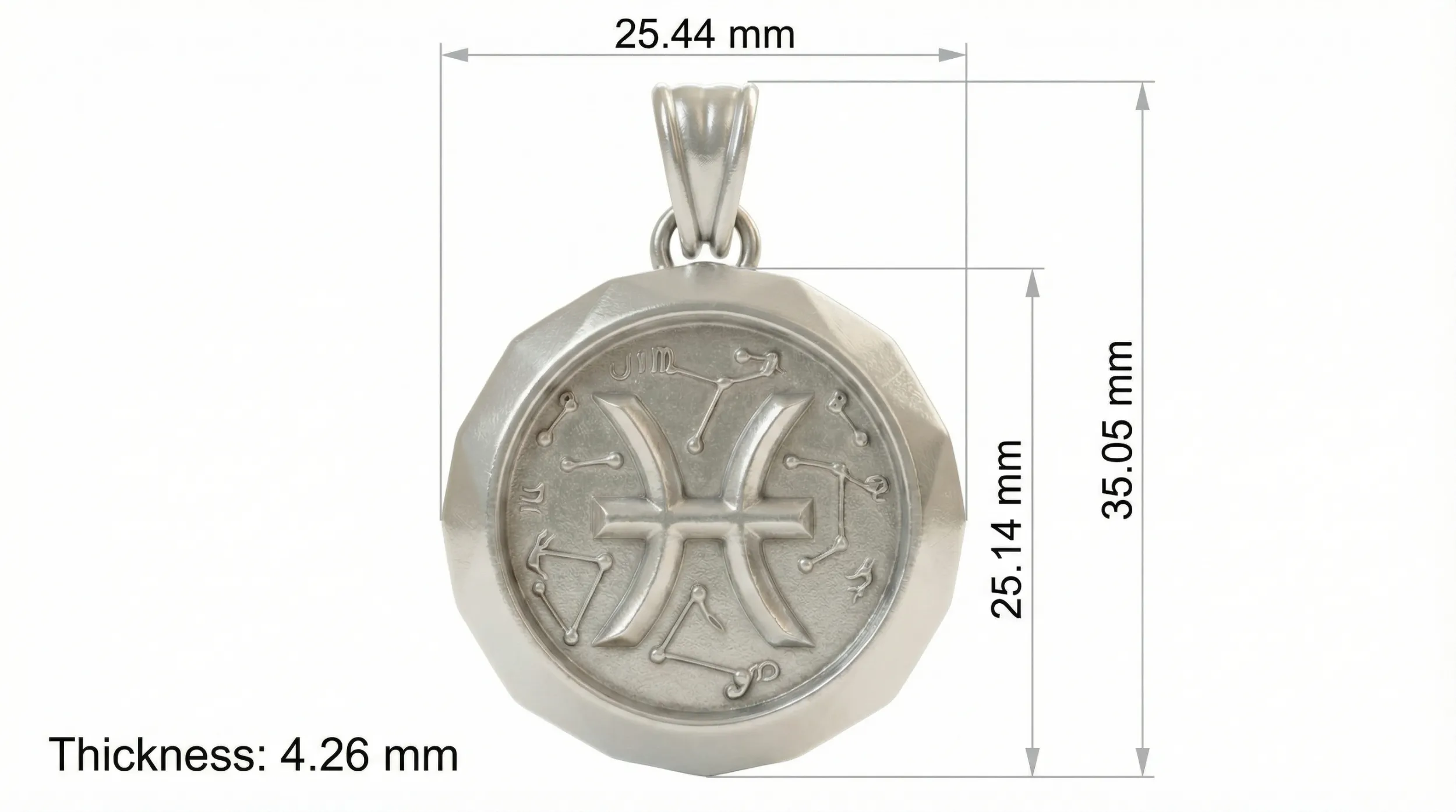 Pisces Faceted Zodiac Medallion Pendant 3D Print Model .c4d .max .obj .3ds .fbx .stl .blend 
