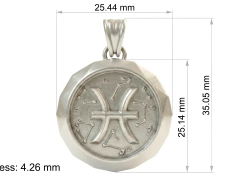 Pisces Faceted Zodiac Medallion Pendant 3D Print Model