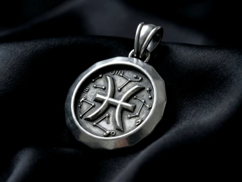 Pisces Faceted Zodiac Medallion Pendant 3D Print Model