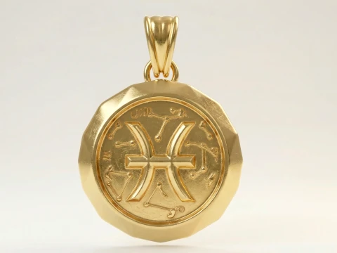Pisces Faceted Zodiac Medallion Pendant 3D Print Model