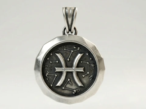 Pisces Faceted Zodiac Medallion Pendant 3D Print Model