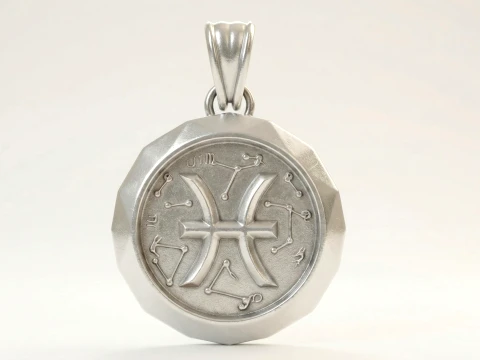 Pisces Faceted Zodiac Medallion Pendant 3D Print Model