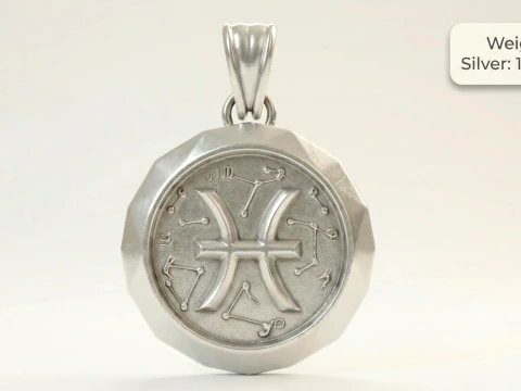 Pisces Faceted Zodiac Medallion Pendant 3D Print Model