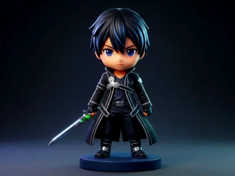Kirito Sword Art Figurine Chibi 3D Printable 3D Print Model