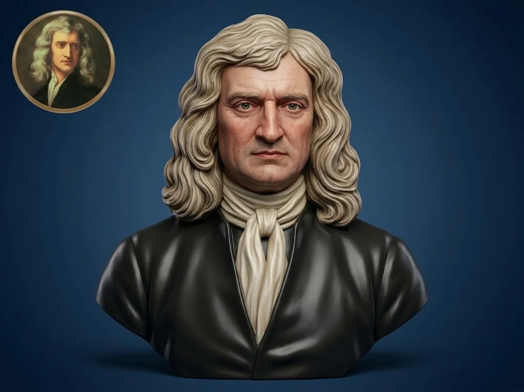 Isaac Newton 3D Printable Bust 3D Print Model .c4d .max .obj .3ds .fbx .stl .blend 