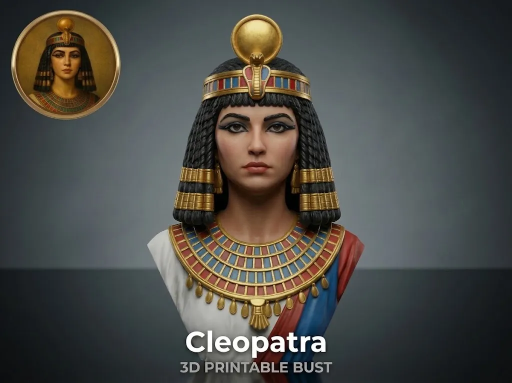 Cleopatra 3D Printable Bust 3D Print Model .c4d .max .obj .3ds .fbx .stl .blend 