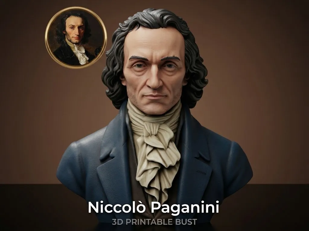 Niccol Paganini 3D Printable Bust 3D Print Model .c4d .max .obj .3ds .fbx .stl .blend 
