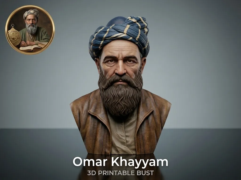 Omar Khayyam Persian Polymath 3D Printable Bust 3D Print Model .c4d .max .obj .3ds .fbx .stl .blend 