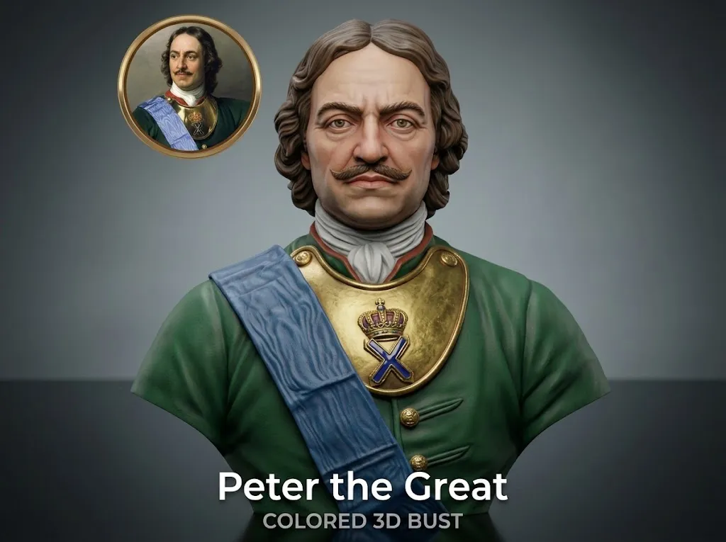 Peter the Great Russian Emperor 3D Printable Bust 3D Print Model .c4d .max .obj .3ds .fbx .stl .blend 