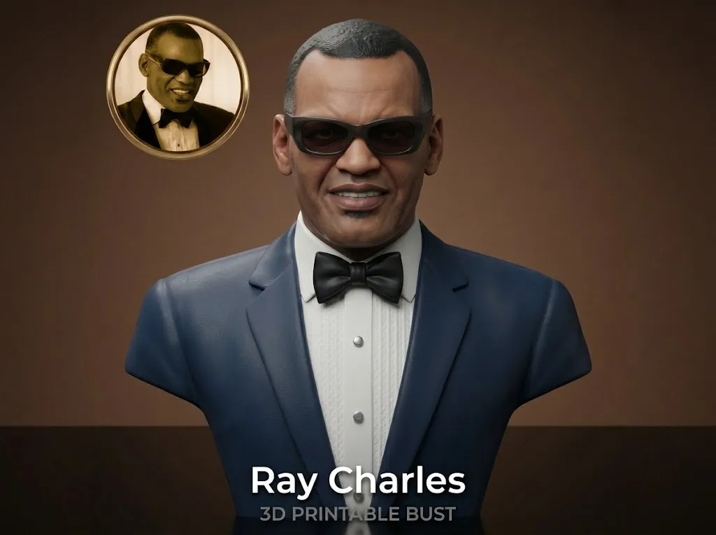 Ray Charles 3D Printable Bust 3D Print Model .c4d .max .obj .3ds .fbx .stl .blend 