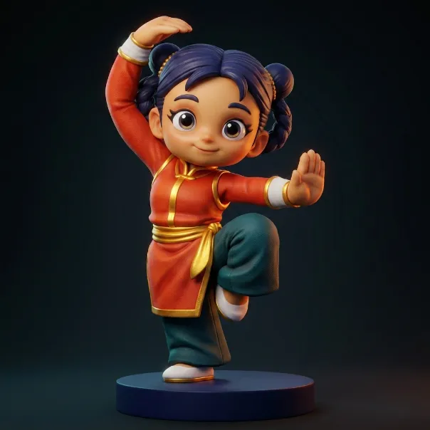 Cartoon Kung Fu Girl Figurine 3D Print Model 3D 3D Print Model .c4d .max .obj .3ds .fbx .stl .blend 