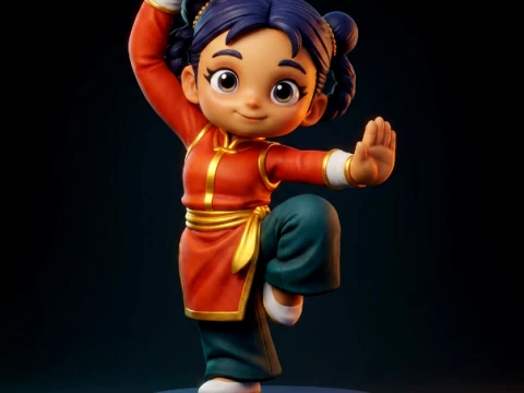 Cartoon Kung Fu Girl Figurine 3D Print Model 3D Model do druku 3D