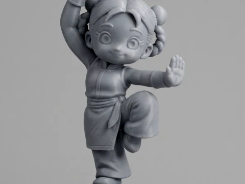 Cartoon Kung Fu Girl Figurine 3D Print Model 3D 3D Print Model