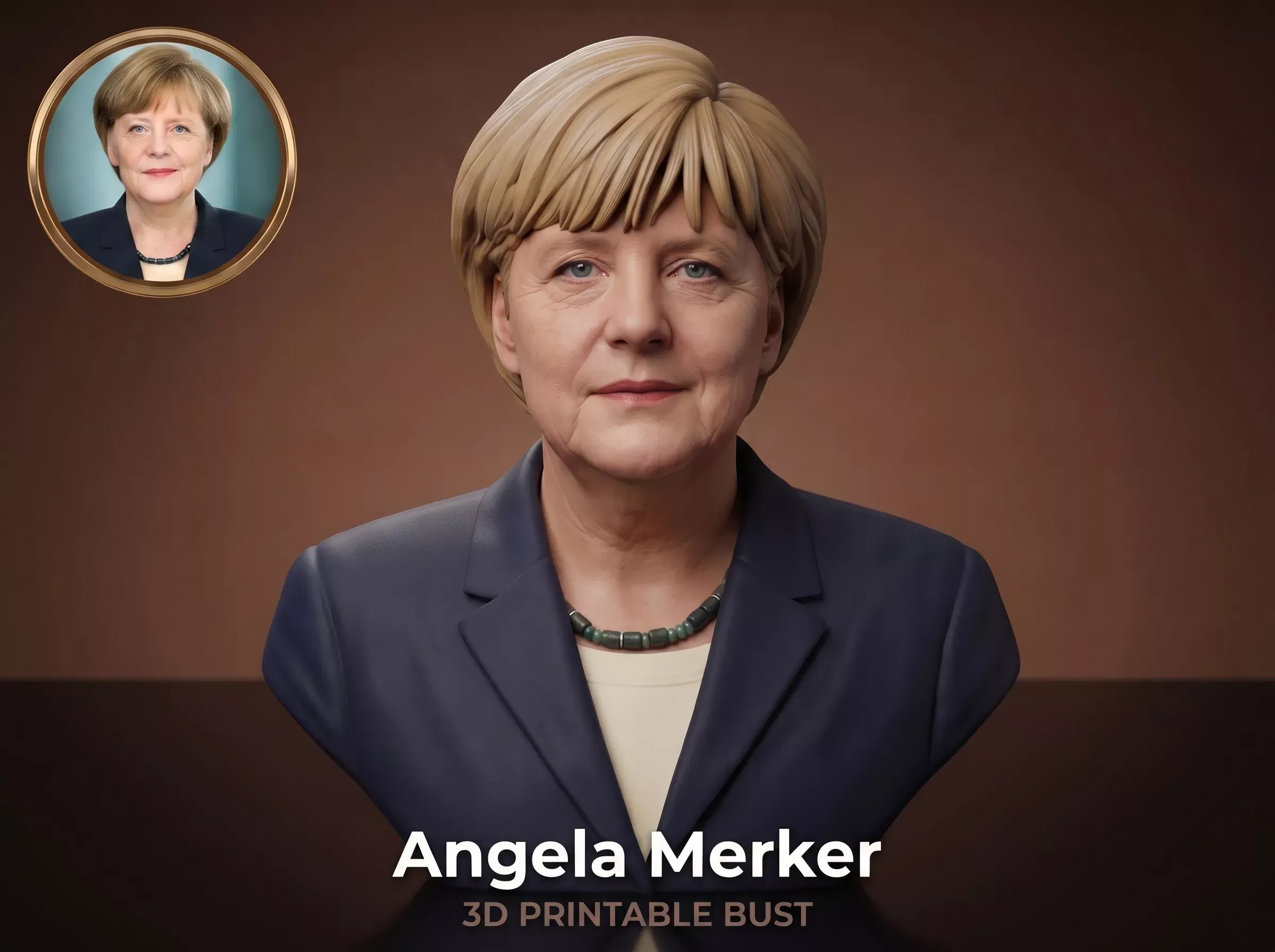 Angela Merkel Realistic 3D Printable Bust 3D Print Model .c4d .max .obj .3ds .fbx .stl .blend