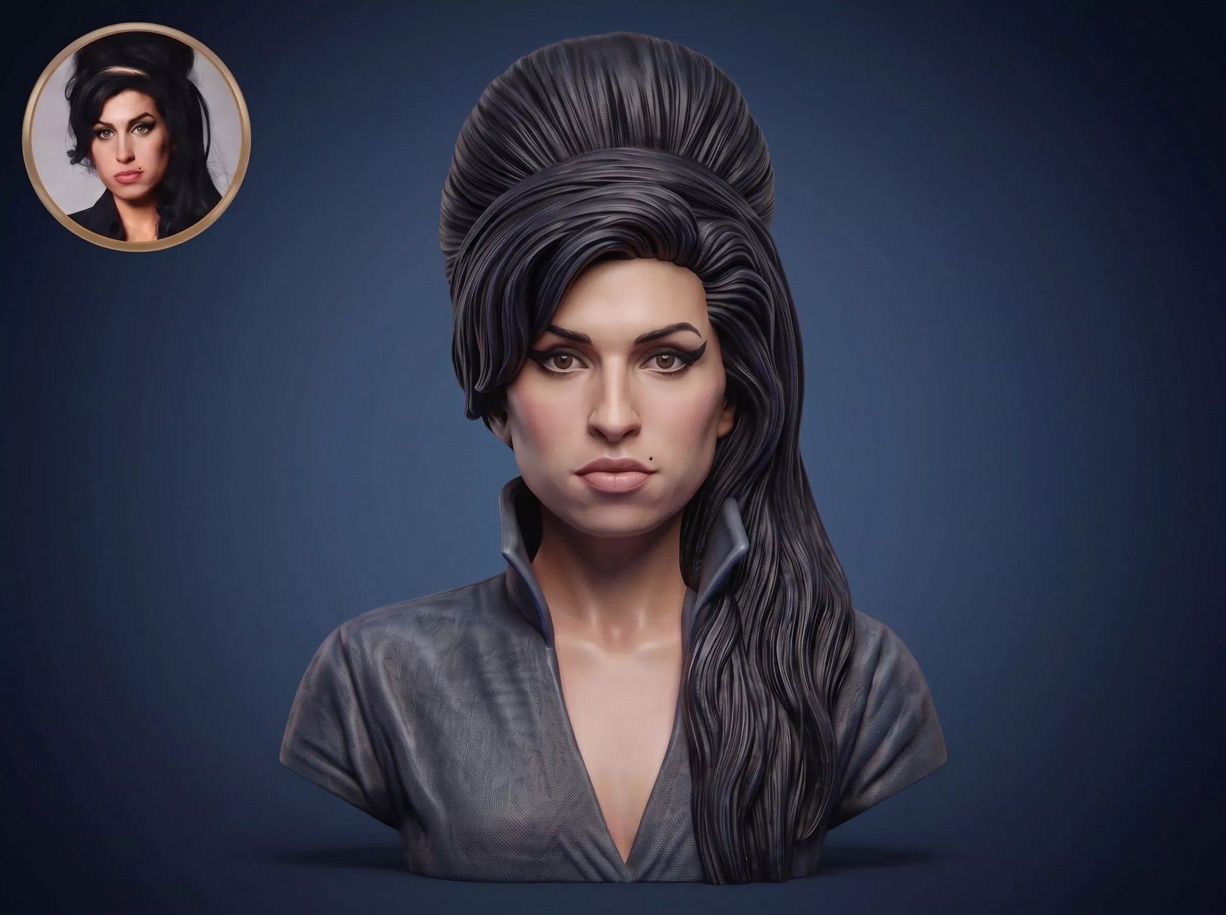 Amy Winehouse 3D Printable Bust 3D Print Model .c4d .max .obj .3ds .fbx .stl .blend