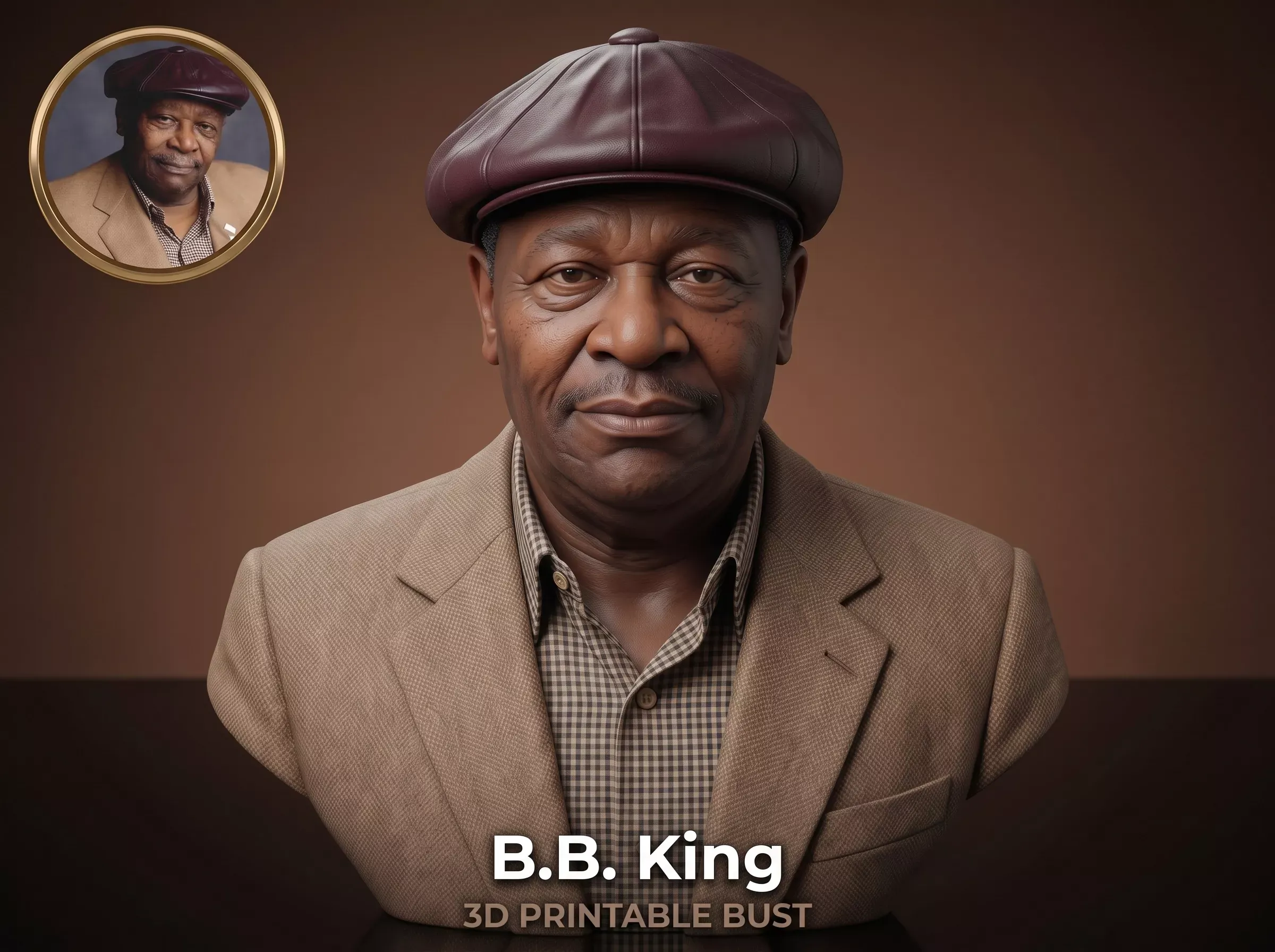 B B King Legendary Blues Musician Bust 3D Print Model 3D Print Model .c4d .max .obj .3ds .fbx .stl .blend 