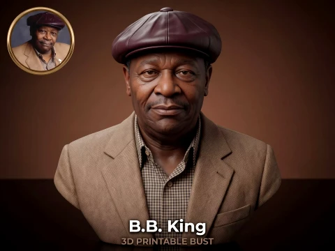 B B King Legendary Blues Musician Bust 3D Print Model 3D Baskı Modeli