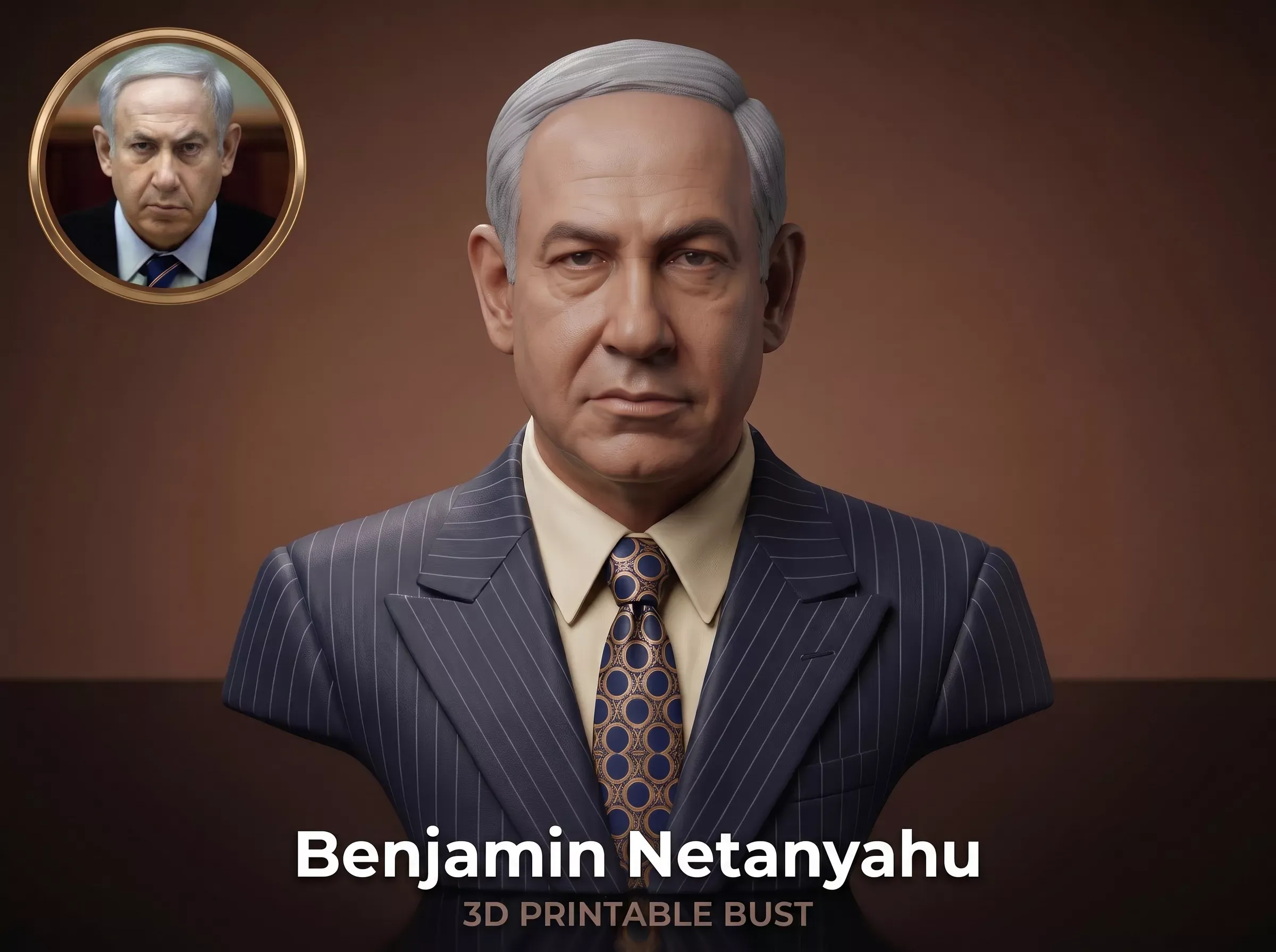 Benjamin Netanyahu 3D Printable Bust 3D Print Model .c4d .max .obj .3ds .fbx .stl .blend 