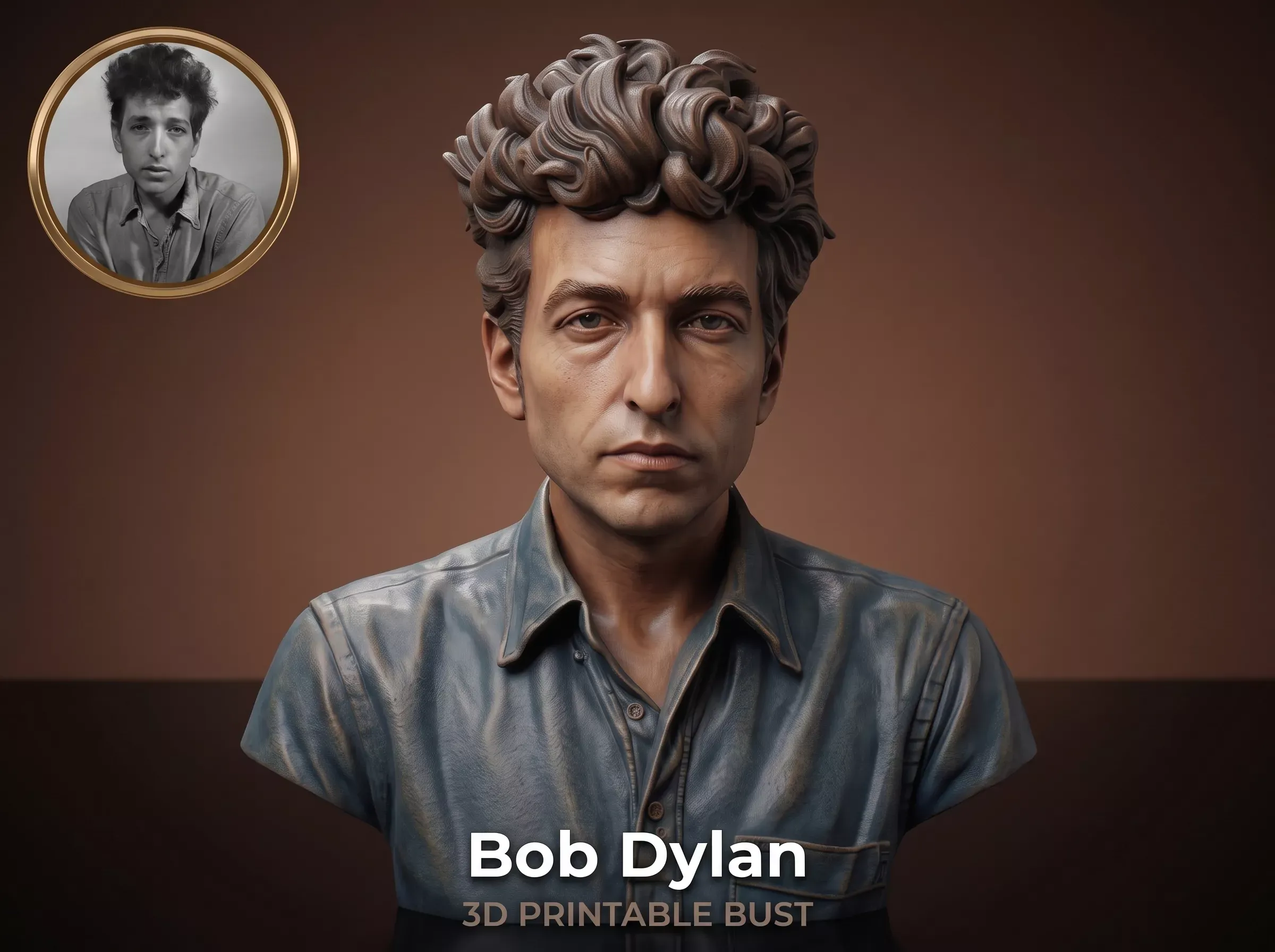 Dylan Folk Music Icon Bust 3D Print Model 3D Print Model .c4d .max .obj .3ds .fbx .stl .blend 