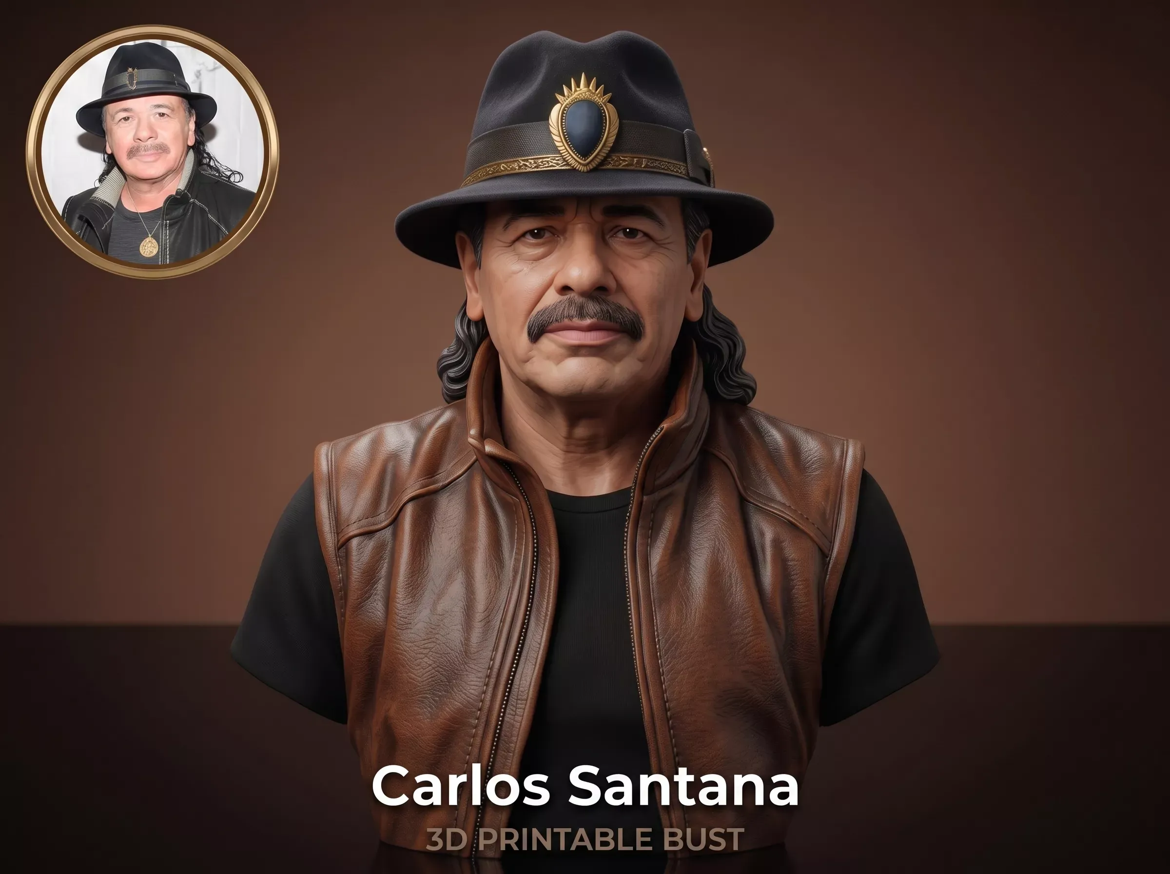 Carlos Santana Latin Rock Guitarist Bust 3D Print Model 3D Print Model .c4d .max .obj .3ds .fbx .stl .blend 