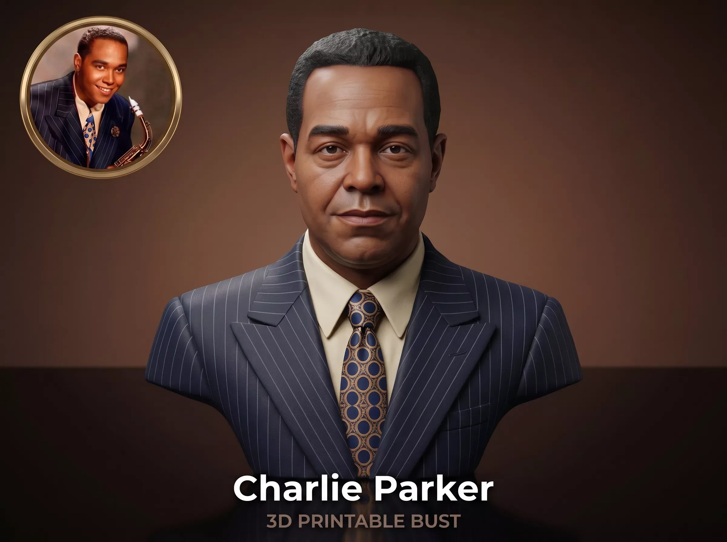 Charlie Parker Jazz Legend Bust 3D Print Model 3D Print Model .c4d .max .obj .3ds .fbx .stl .blend 