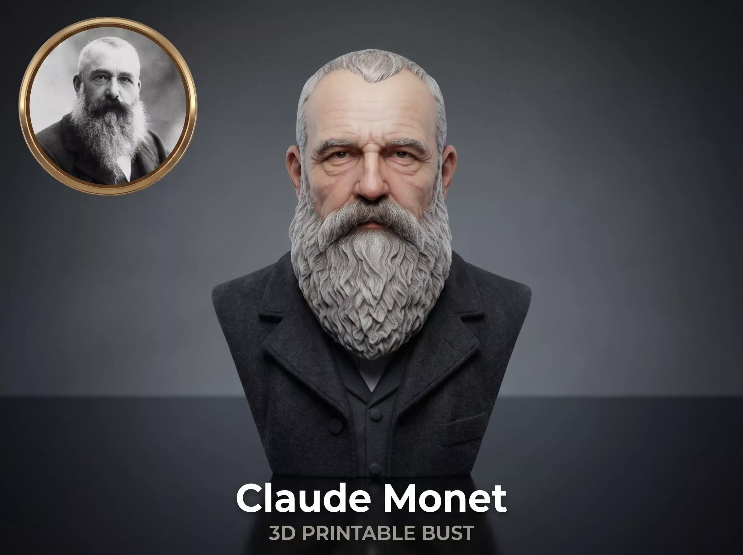 Claude Monet 3D Printable Bust 3D Print Model .c4d .max .obj .3ds .fbx .stl .blend 