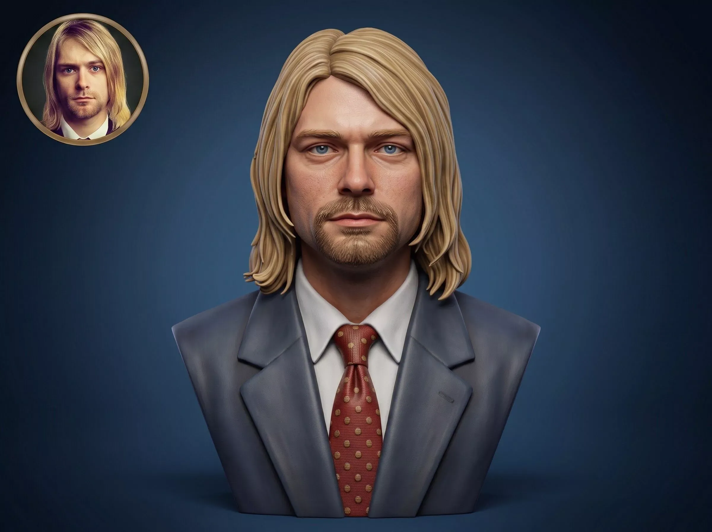 Kurt Cobain 3D Printable Bust 3D Print Model .c4d .max .obj .3ds .fbx .stl .blend 