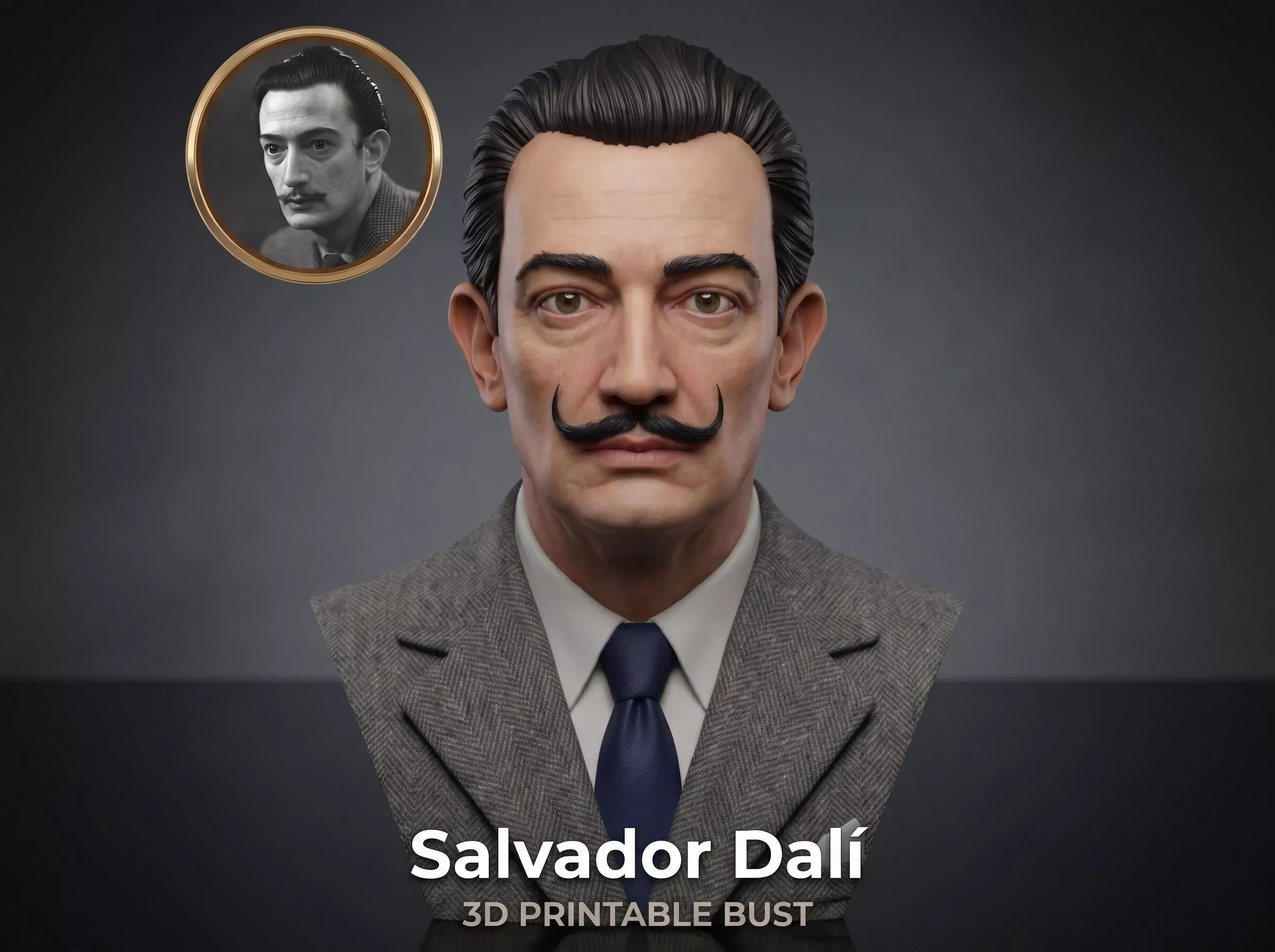 Salvador DalI 3D Printable Bust 3D Print Model .c4d .max .obj .3ds .fbx .stl .blend 