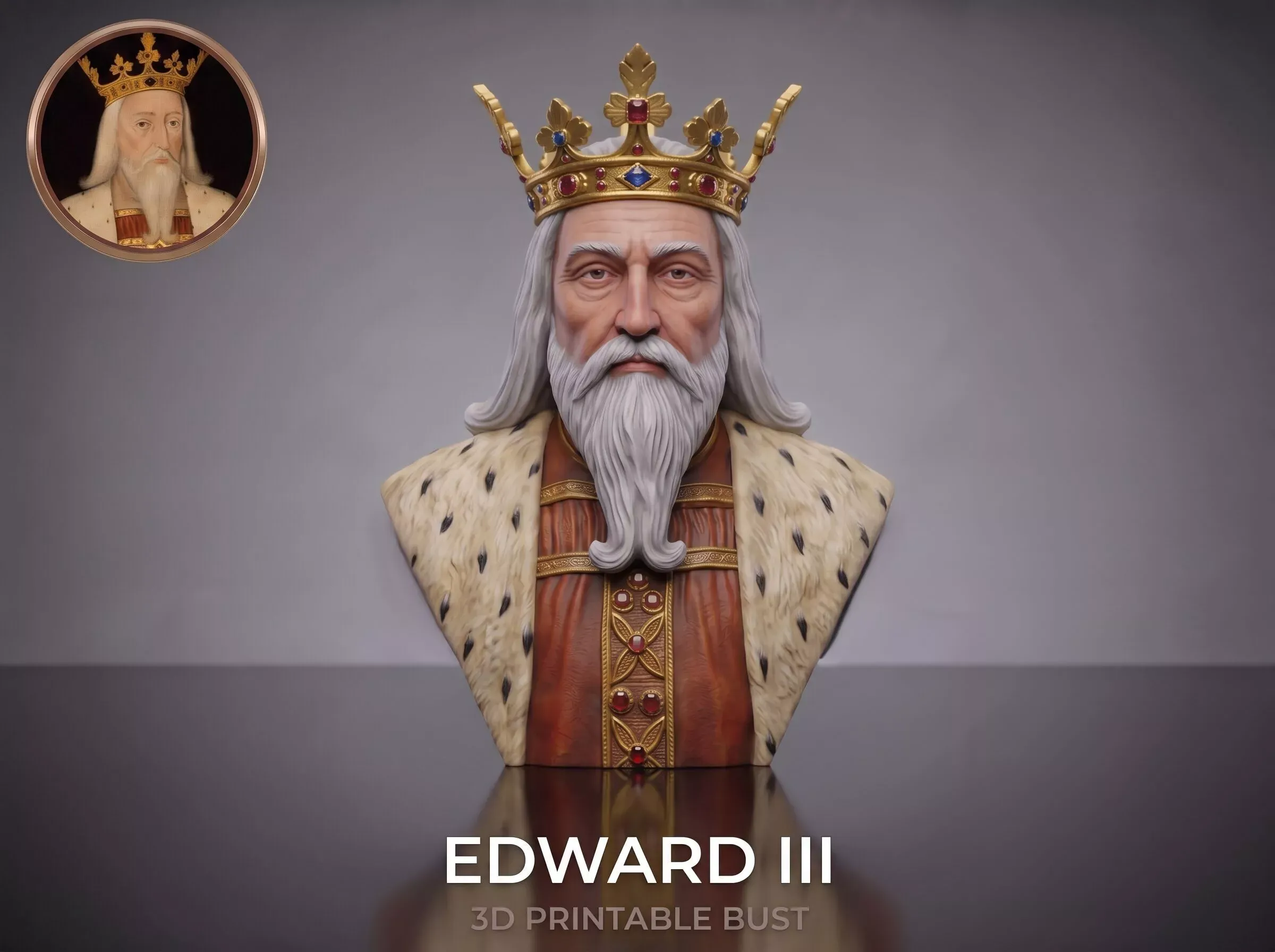 King Edward III 3D Printable Bust 3D Print Model .c4d .max .obj .3ds .fbx .stl .blend
