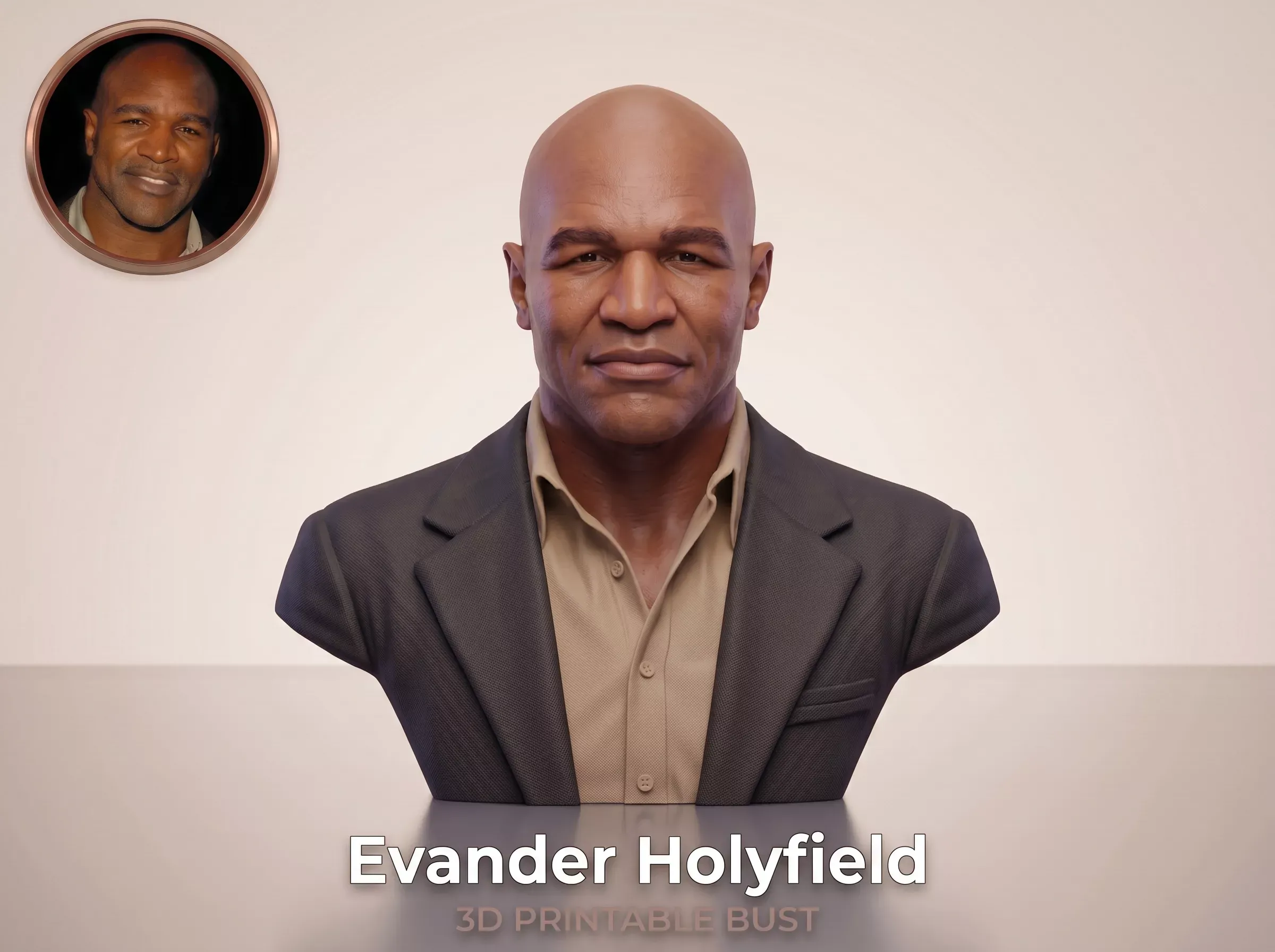 Evander Holyfield 3D Printable Bust 3D Print Model .c4d .max .obj .3ds .fbx .stl .blend 