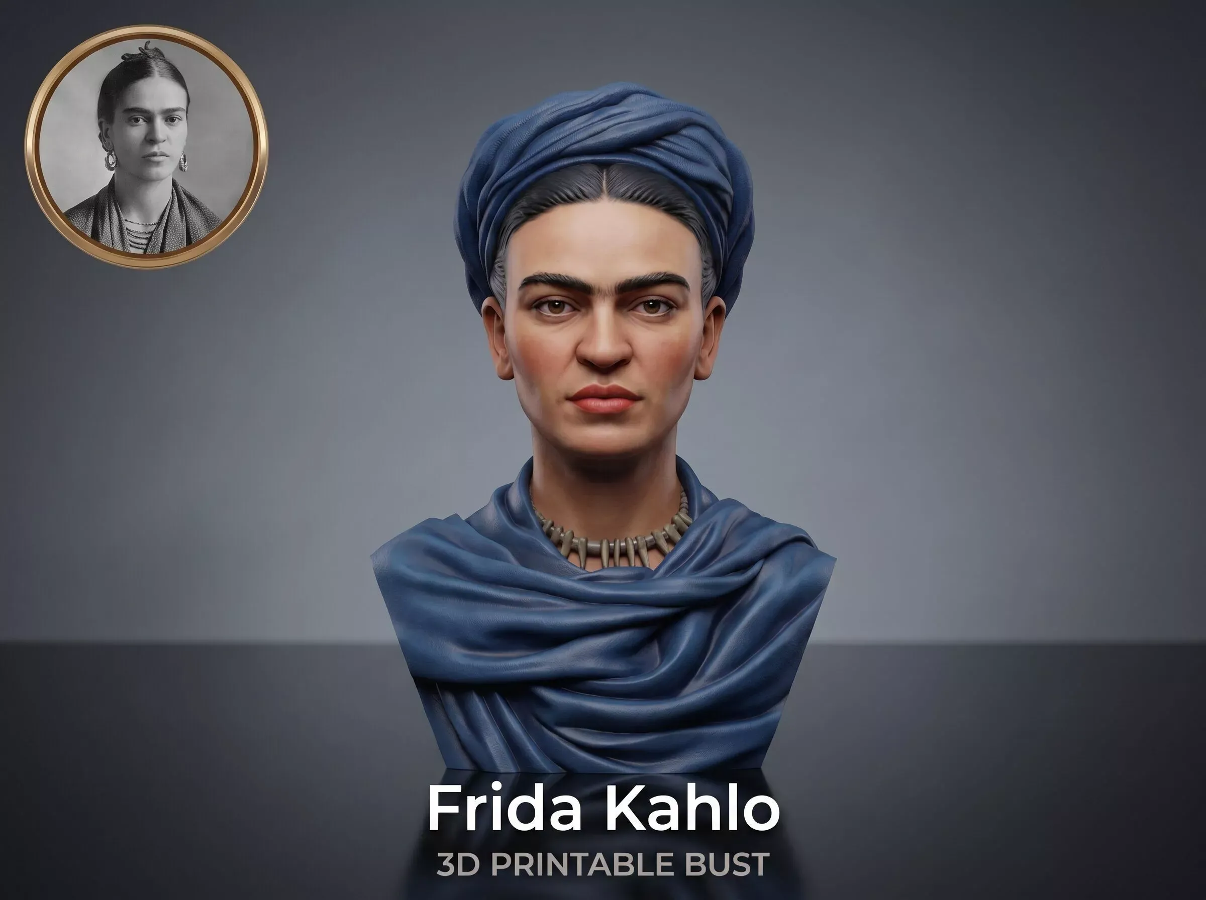 Frida Kahlo 3D Printable Bust 3D Print Model .c4d .max .obj .3ds .fbx .stl .blend
