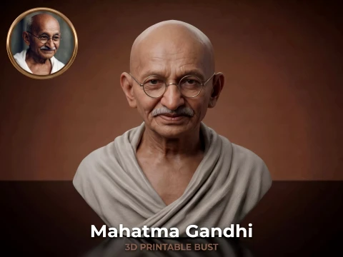 Mahatma Gandhi Realistic 3D Printable Bust Model Cetak 3D