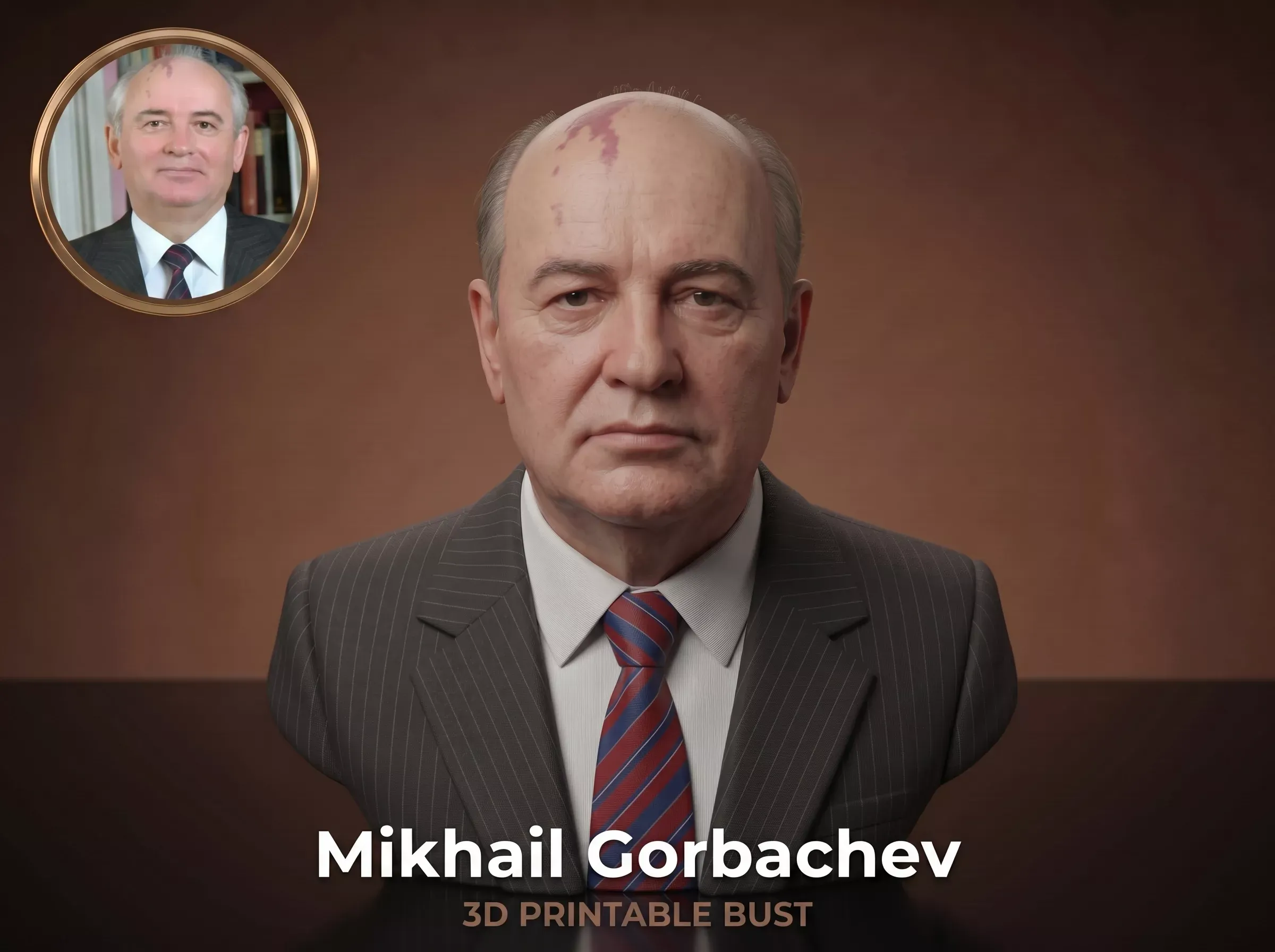 Mikhail Gorbachev 3D Printable Bust 3D Print Model .c4d .max .obj .3ds .fbx .stl .blend