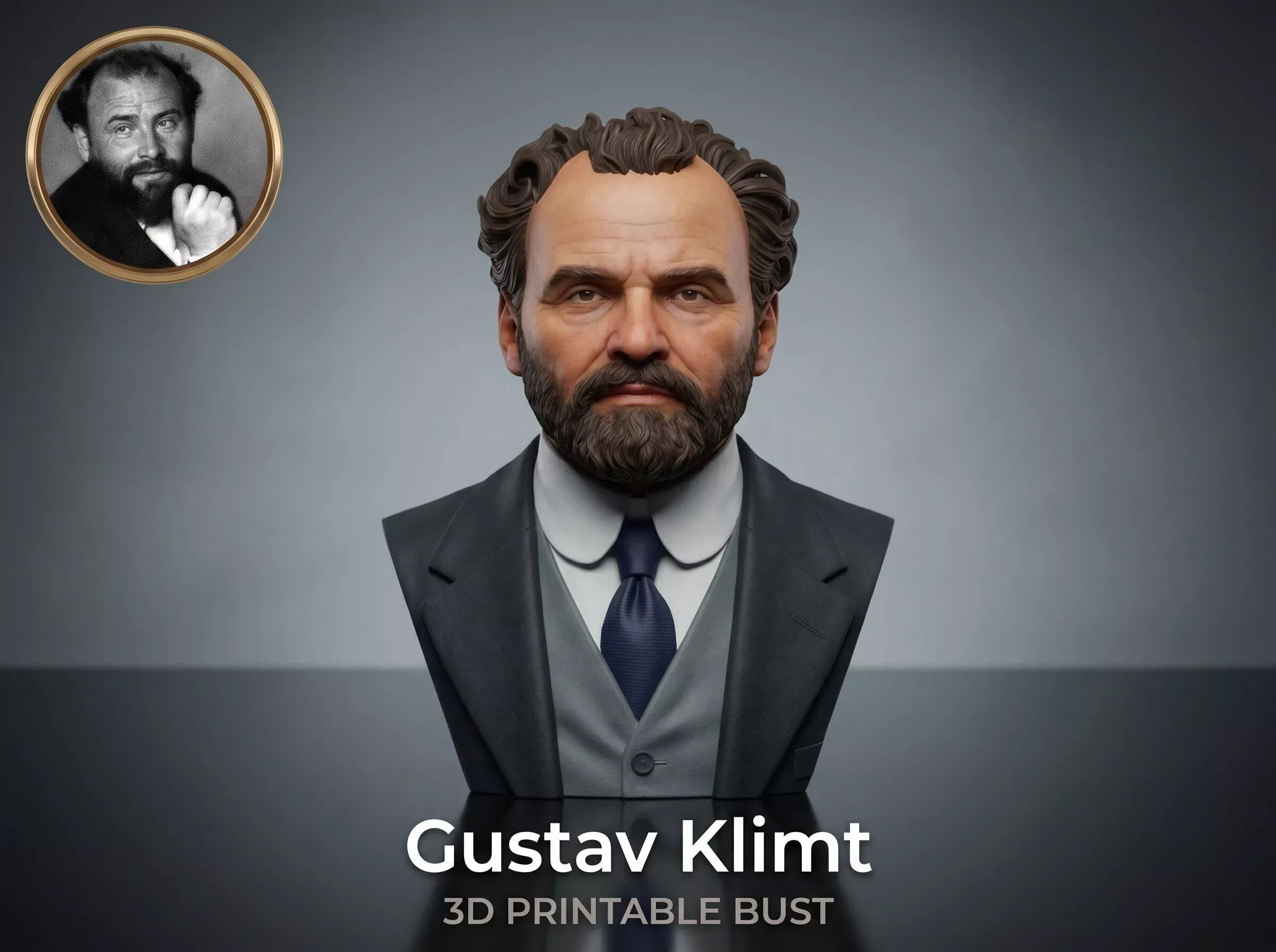Gustav Klimt 3D Printable Bust 3D Print Model .c4d .max .obj .3ds .fbx .stl .blend
