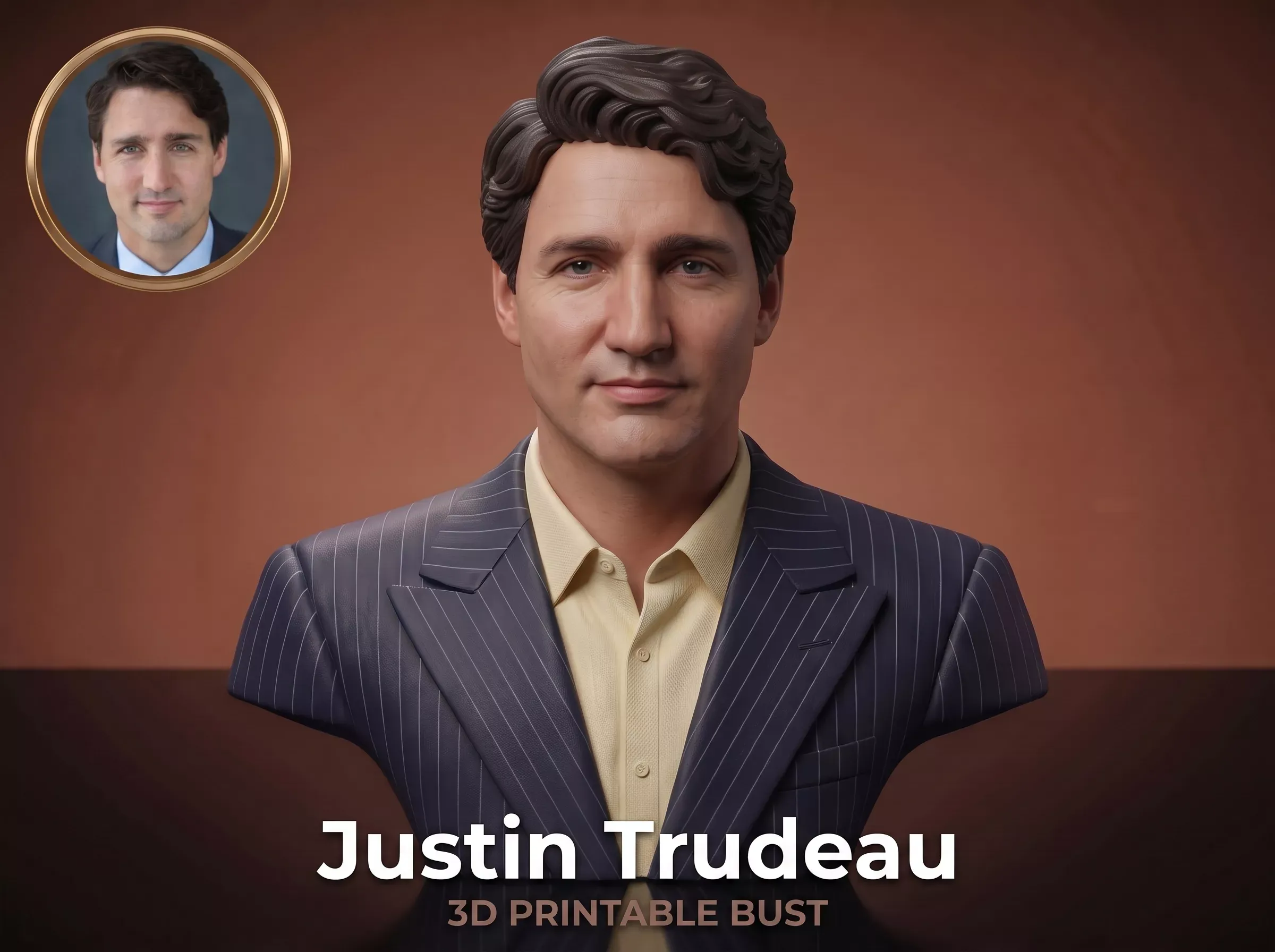 Justin Trudeau Realistic 3D Printable Bust 3D Print Model .c4d .max .obj .3ds .fbx .stl .blend 