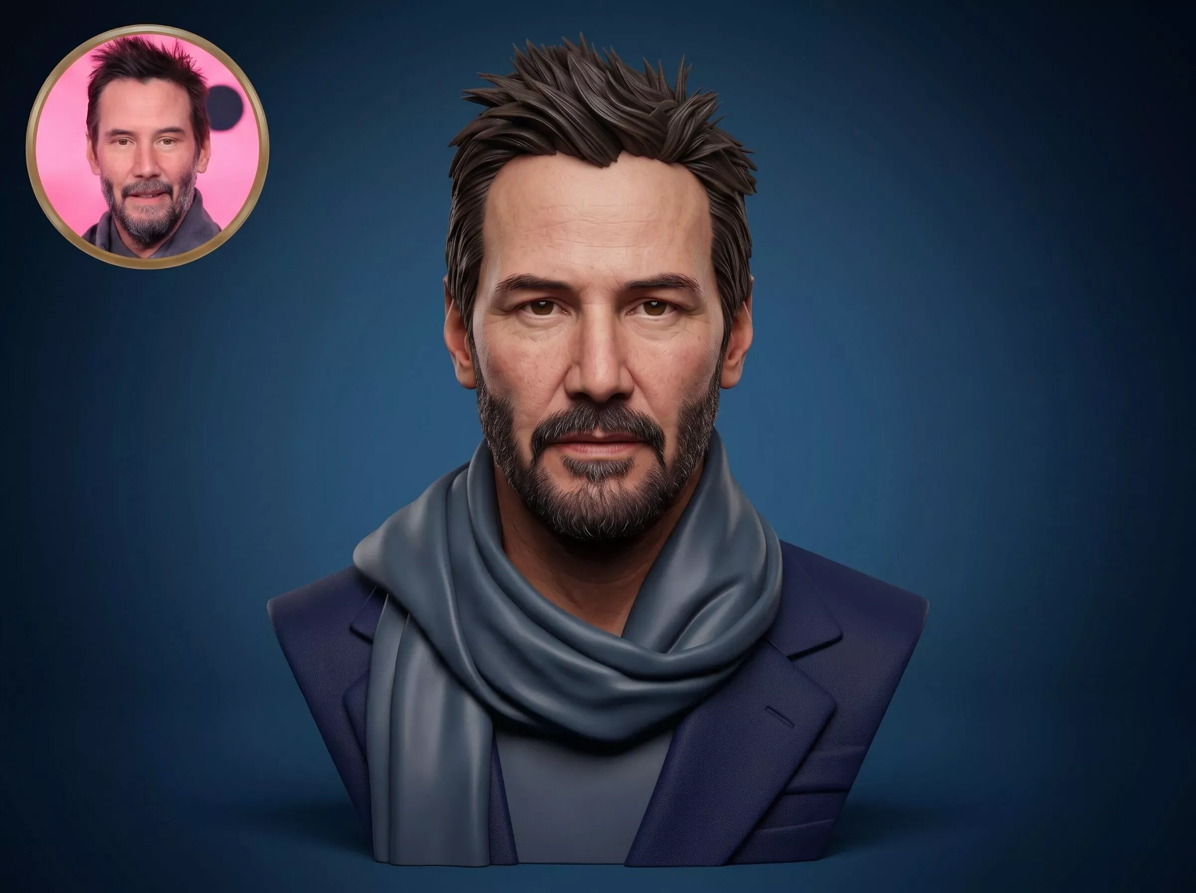 Keanu Reeves 3D Printable Bust 3D Print Model .c4d .max .obj .3ds .fbx .stl .blend 