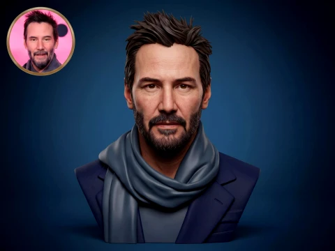 Keanu Reeves 3D Printable Bust Model Cetak 3D